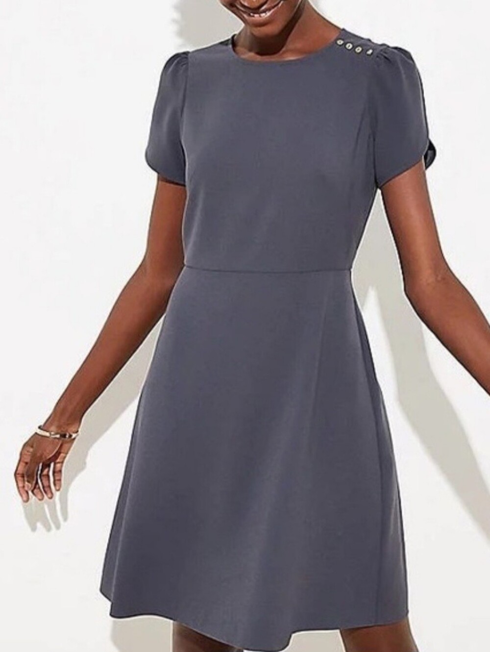 Loft Charcol Grey Tulip Short-Sleeve A-Line Dress